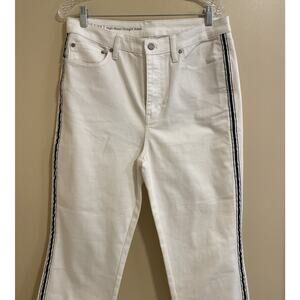 Women’s Talbots White High-waisted Straight Ankle Jean With Black Side Stripe 12